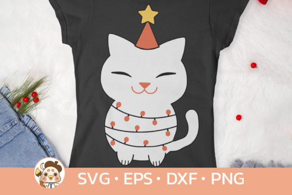 Cat Christmas Light Illustrations for Festive Branding