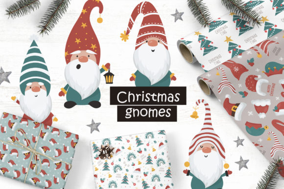 Christmas Gnomes and Patterns Illustrations