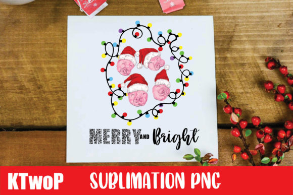 Christmas Merry and Bright Pink Pigs PNG