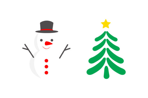Christmas Snowman Tree Set Vector