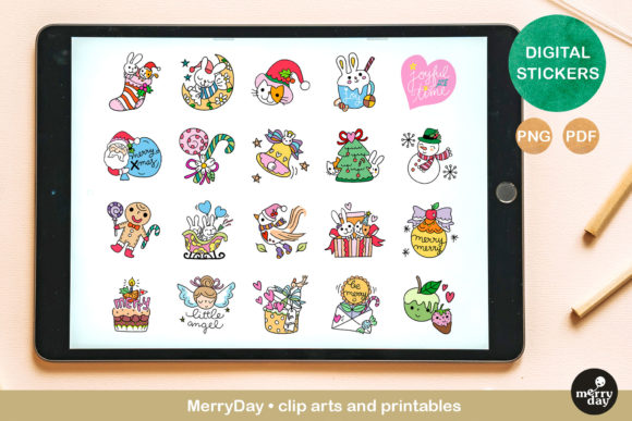 Cute Digital Stickers Christmas Theme Illustrations