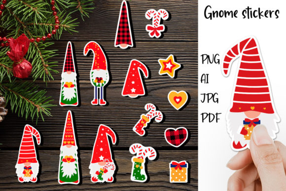 Gnome Stickers. Christmas Sticker Illustrations