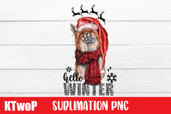 Hello Winter Merry Christmas Fox Clipart Illustrations