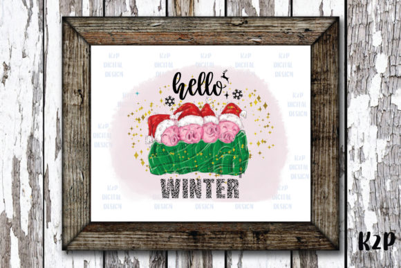 Hello Winter, Merry Christmas Pink Pigs Illustrations