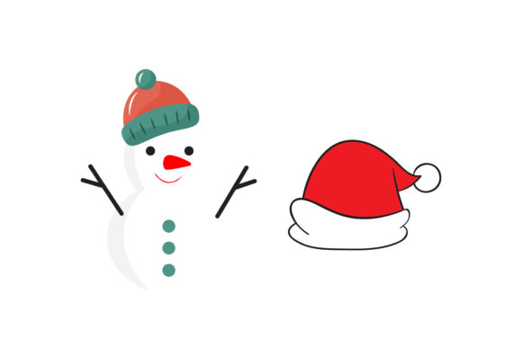 Snowman and Santa s Hat Set Christmas Illustrations