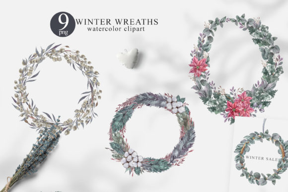 Watercolor Christmas Wreath Illustrations for Digital Selling