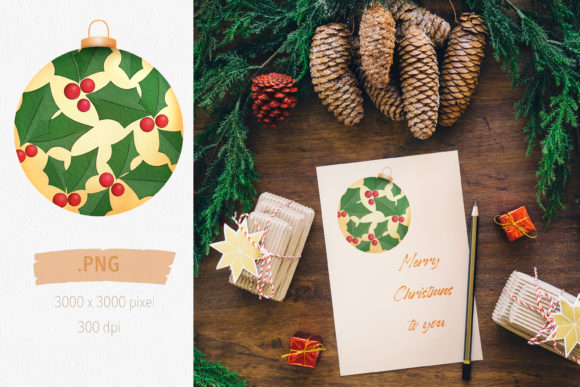 Yellow Christmas Leaf Ball - PNG Illustrations